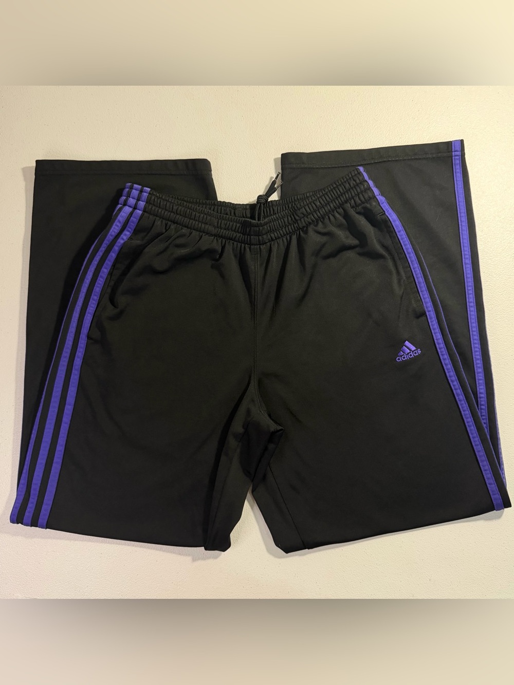 adidas Black Shorts with Purple Stripe Accents